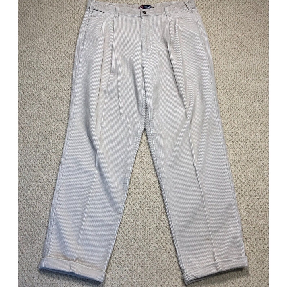 Vtg Chaps Ralph Lauren Pants Fits Mens 36x31 Beige Corduroy Pleated Leg Cuffed